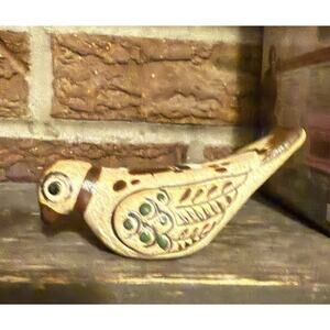Vintage Mexican Tonala Folk Art Pottery Hand Painted Bird Dove Figurine Signed